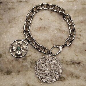 RARE MONICA RICH KOSANN 925 SILVER LUCK CHARM BRACELET ENGRAVED VINE LOCKET